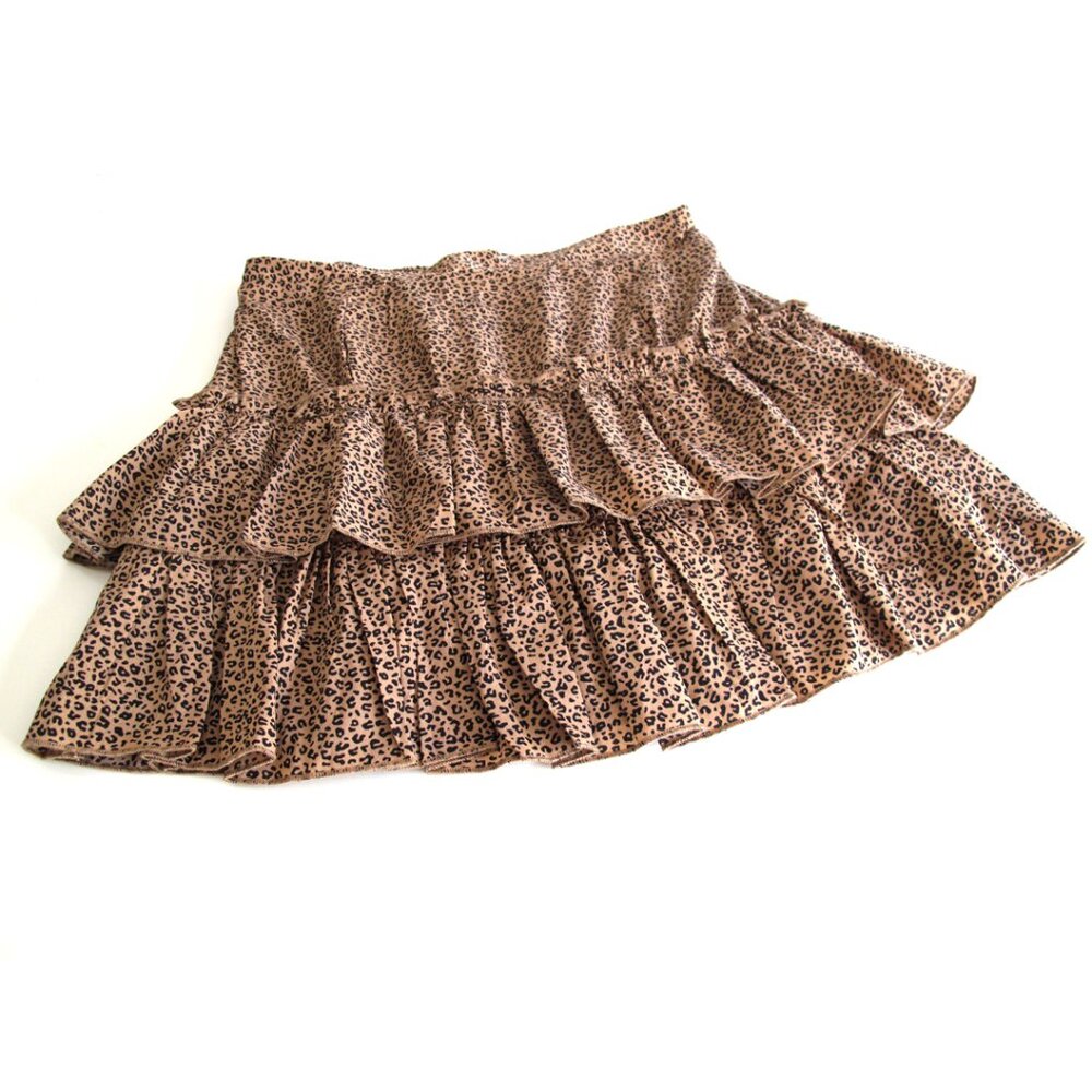 🆕 Short SKIRT with ruffles Size MEDIUM Cheetah print RUNWAY brand elastic waist